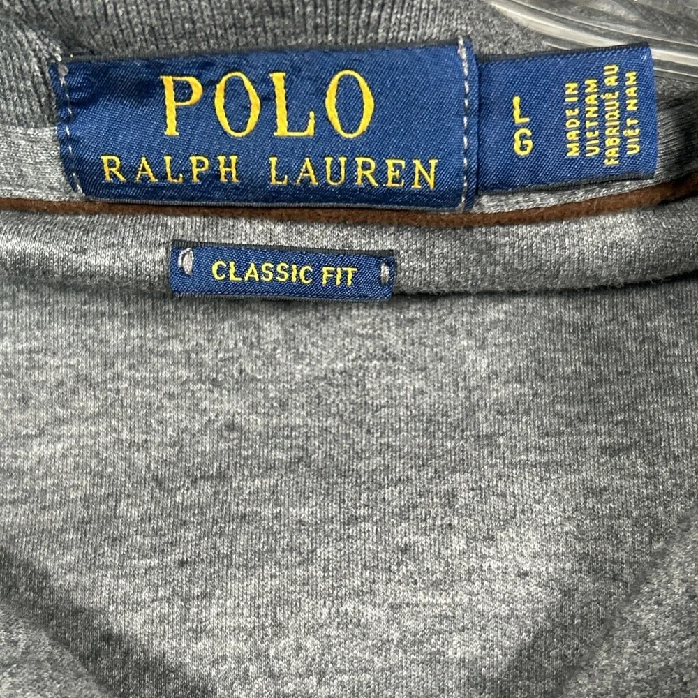 Polo Ralph Lauren Polo Shirt Mens L Gray  Long Sleeve Classic Fit Flesh Pony